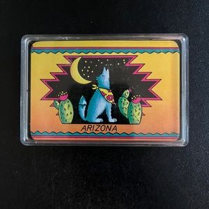 Arizona Souvenir Playing Cards, Howling Coyote & Cactus, Original Plastic Box